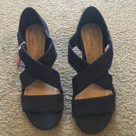 dexflex comfort Shoes - Dexflex Dark Denim  Crisscross Comfort Wedges